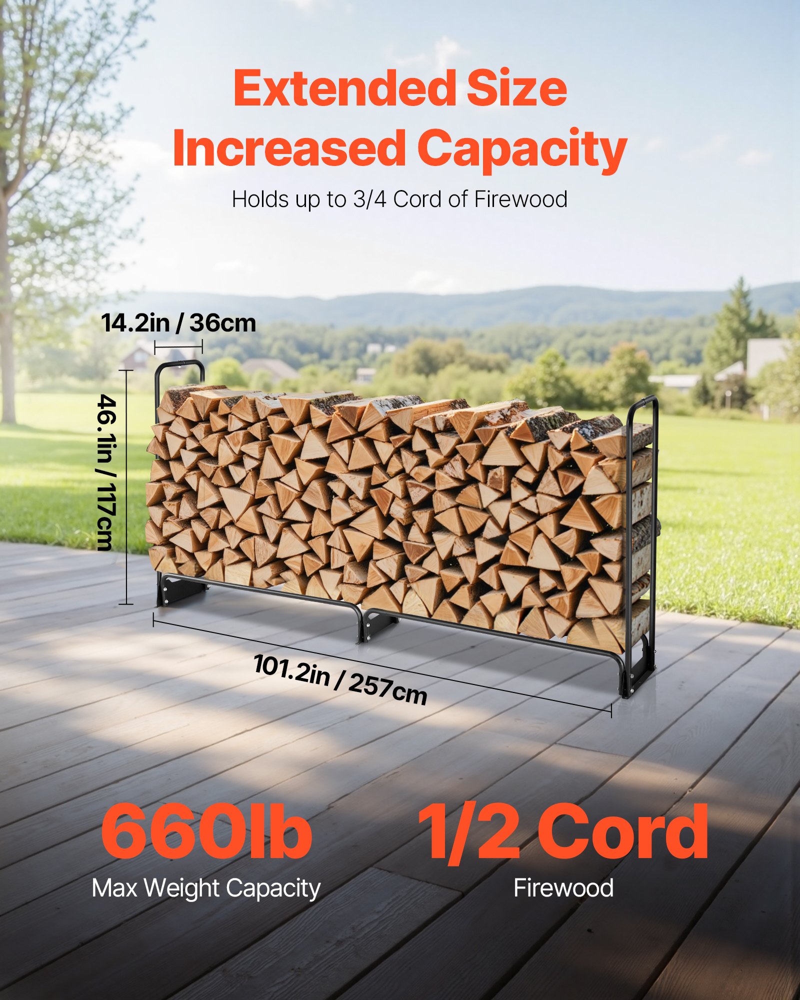 MFVJ42IJfirewoodrackf2  VEVOR Instrumenti un Citi Darbarīki | Pieejami Uzticami Mājas uzlabošanai Half Cord Metal Log Holder for Fireplace or Garden