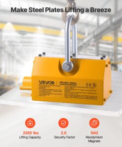 Heavy-Duty N42 Magnet with Safety Handle & Hook for Steel Plate & Pipe Lifting