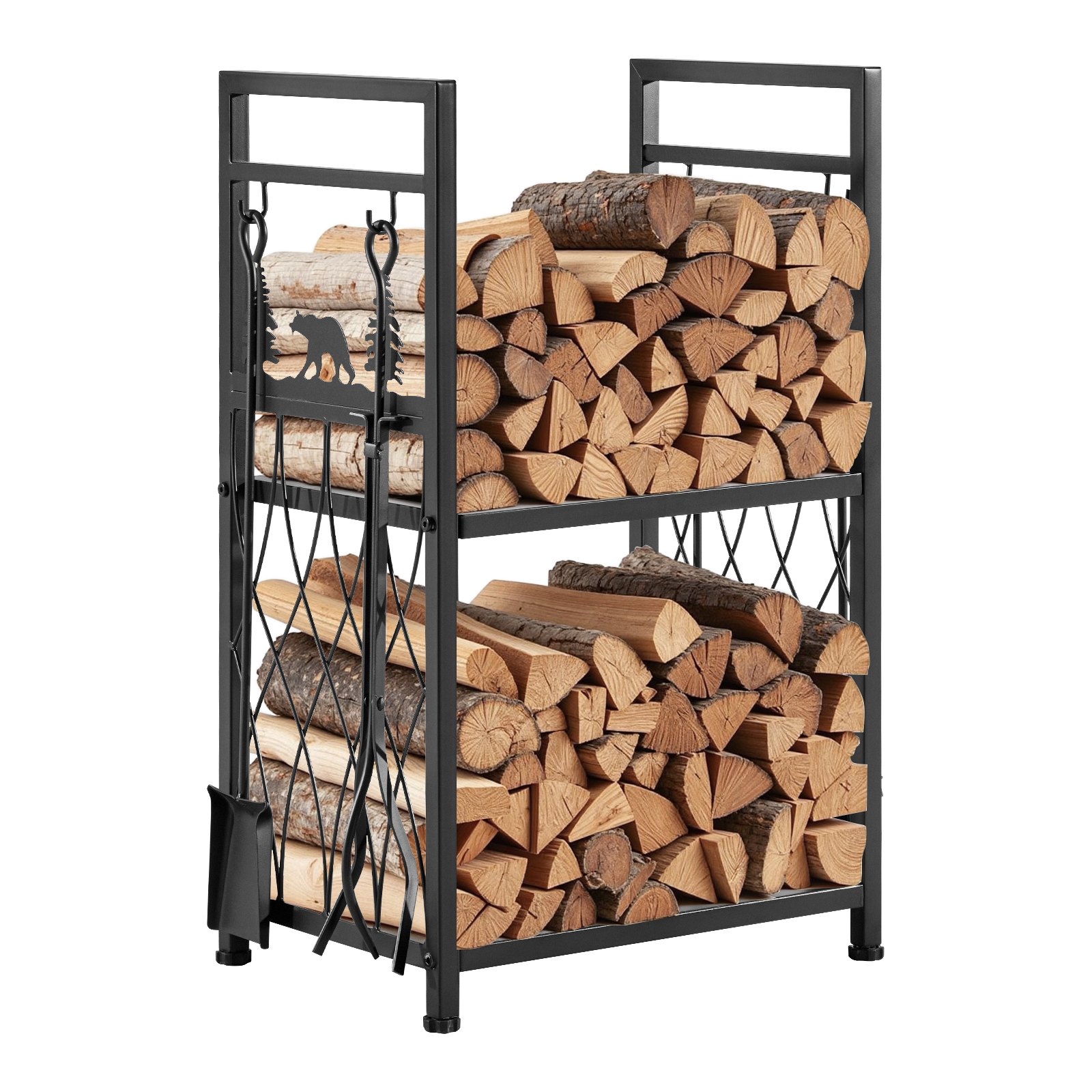 MFWUOG05firewoodrackm10012  VEVOR Instrumenti un Citi Darbarīki | Pieejami Uzticami Mājas uzlabošanai VEVOR 455cm 2 Tier Indoor Firewood Rack with Fireplace Tools