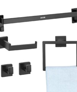 VEVOR 5-Piece Matte Black Stainless Steel Bathroom Hardware Set – Towel Bar 60cm