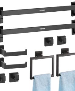 VEVOR 10-Piece Matte Black Bathroom Hardware Set – Stainless Steel Wall-Mounted Towel Bars