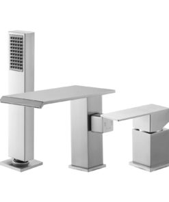 VEVOR Brushed Stainless Steel 3-Hole Roman Tub Faucet with Waterfall Spout & Shower Head