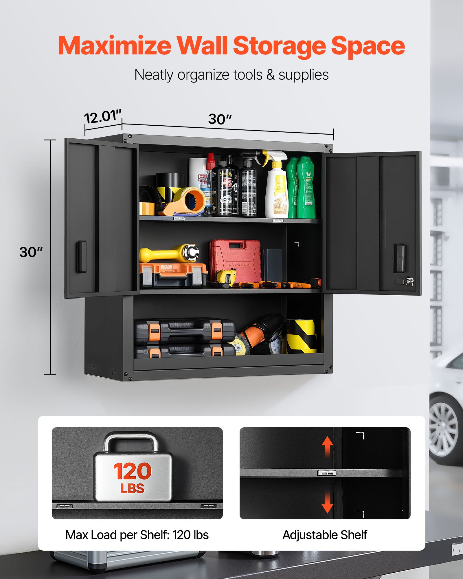 MFWWNN41wallcabinetf1  VEVOR Instrumenti un Citi Darbarīki | Pieejami Uzticami Mājas uzlabošanai Lockable Hanging Storage with Adjustable Shelf for Garage