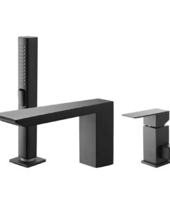 VEVOR Matte Black 3-Hole Roman Tub Faucet Set with Waterfall Spout & Hand Shower