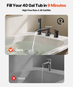 3-Hole Waterfall Bathtub Tap with Hand Shower