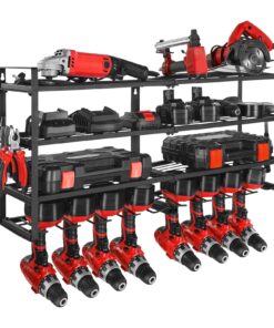 VEVOR 4 Tier Wall Mount Power Tool Organizer Rack with 8 Drill Holders