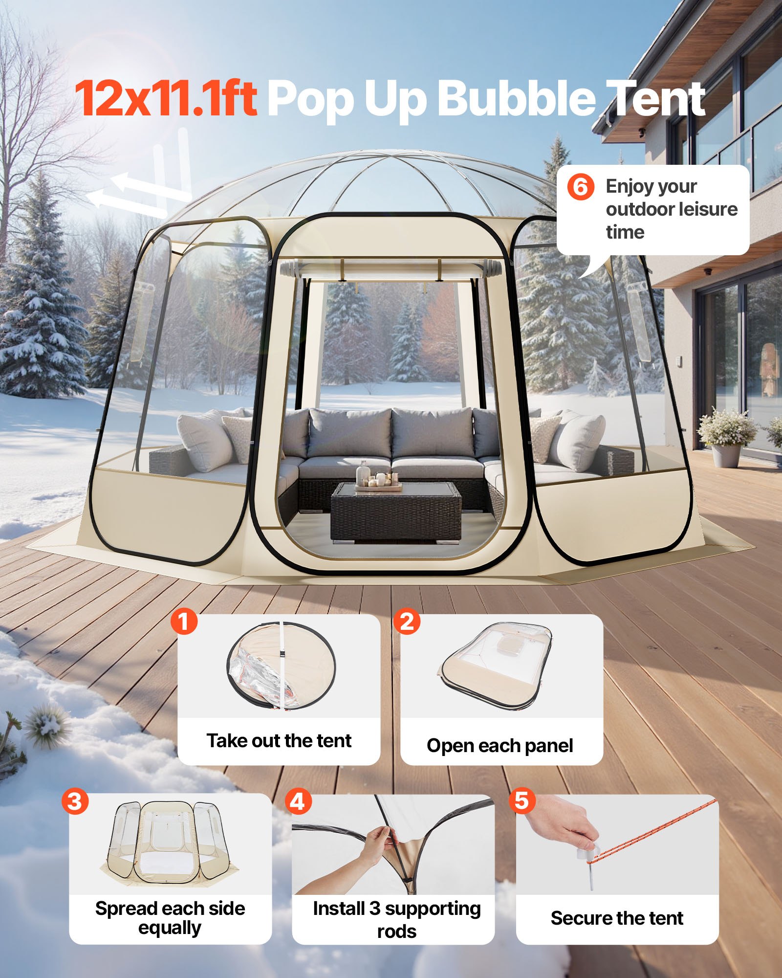 MFXUTD9Obubbletentf1  VEVOR Instrumenti un Citi Darbarīki | Pieejami Uzticami Mājas uzlabošanai Waterproof UV Resistant Dome Shelter with Panoramic View  Windows