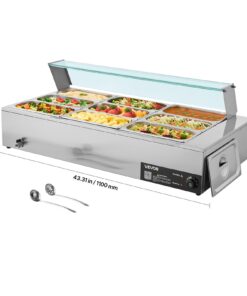 VEVOR 1500W Commercial Stainless Steel Food Warmer with 9 Pans