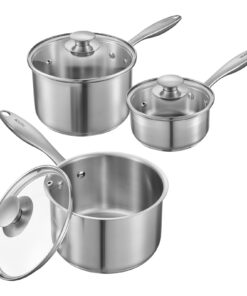 VEVOR 3-Piece Stainless Steel Saucepan Set with Glass Lids – 0.95L