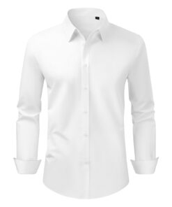VEVOR Men's Slim Fit White Long Sleeve Shirt – Wrinkle-Free Stretch Cotton Blend