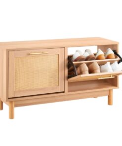 VEVOR Rattan-Style Shoe Bench 100x30x53cm with 2 Flip Drawers