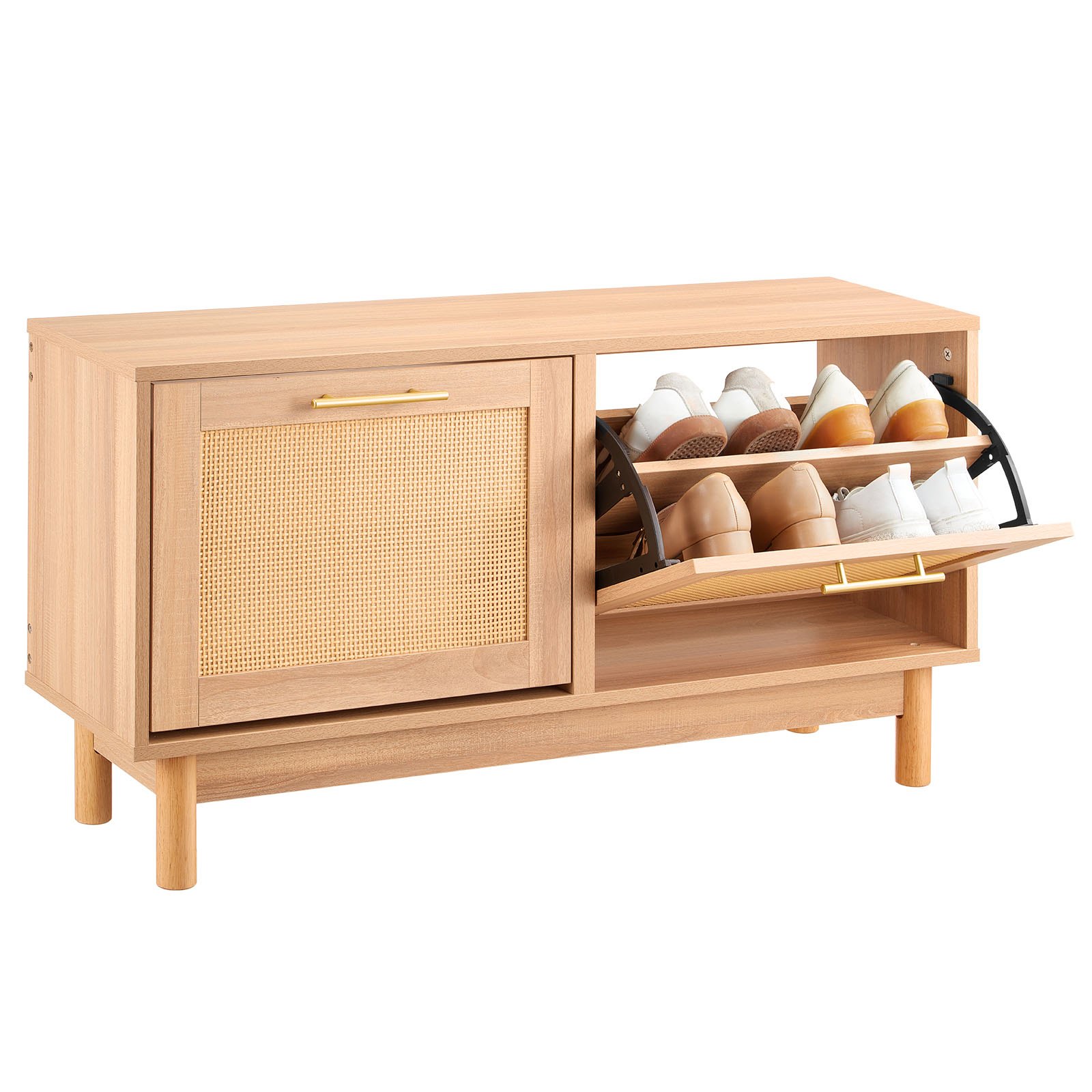 MG6ZZ05Rentrywayshoebenchm10012  VEVOR Instrumenti un Citi Darbarīki | Pieejami Uzticami Mājas uzlabošanai VEVOR Rattan Style Shoe Bench 100x30x53cm with 2 Flip Drawers