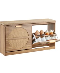 VEVOR Rattan-Style Entryway Shoe Bench with Flip Drawers