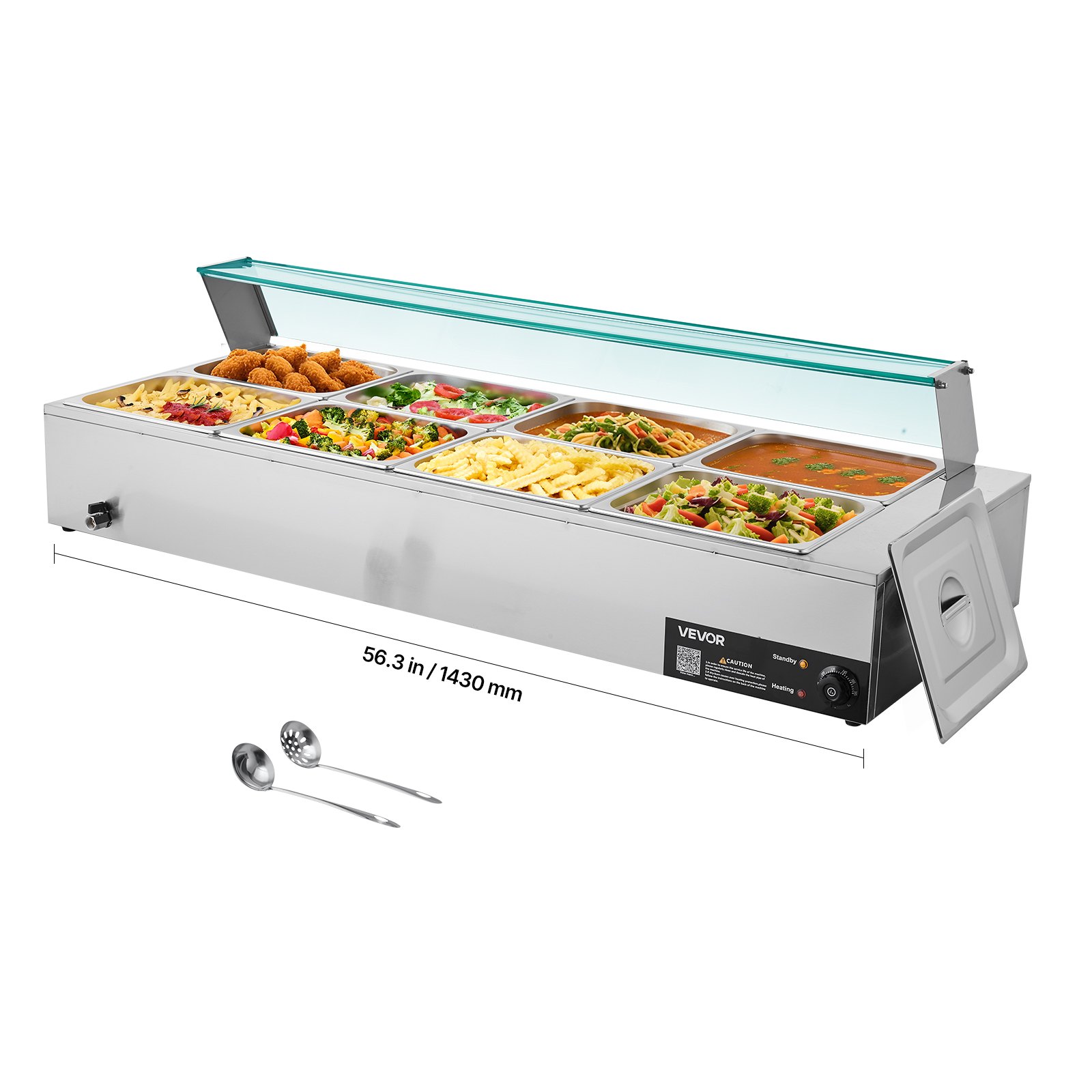 MG81HN0Wcommercialfoodwarmerm10012  VEVOR Instrumenti un Citi Darbarīki | Pieejami Uzticami Mājas uzlabošanai VEVOR 1700W Electric Stainless Steel Buffet Bain Marie with 8 Pans  Glass Cover  Commercial Food Warmer for Catering  Restaurants