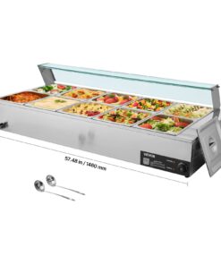 VEVOR 1700W Electric Stainless Steel Food Warmer with Glass Cover