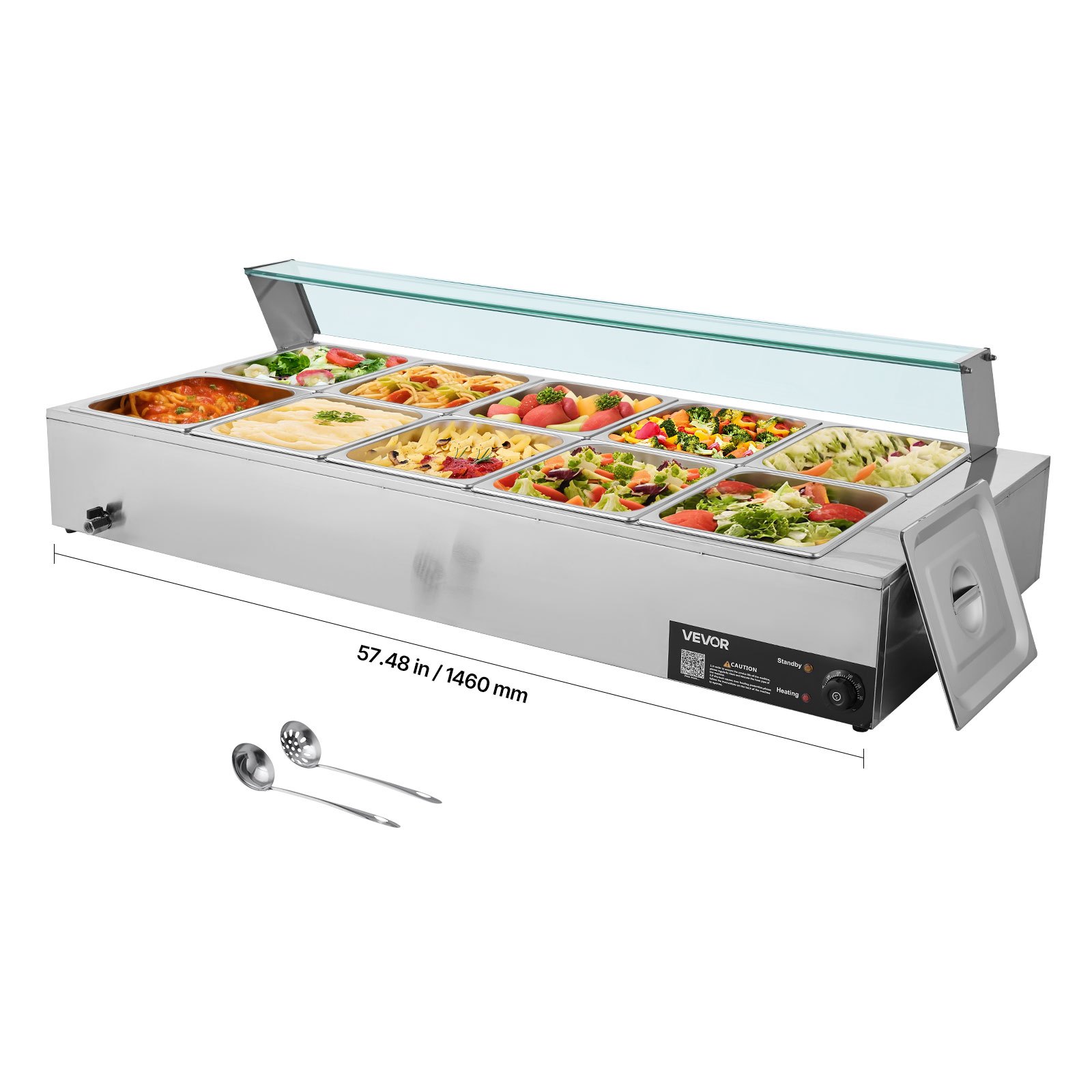 MG9RMLSQcommercialfoodwarmerm10012  VEVOR Instrumenti un Citi Darbarīki | Pieejami Uzticami Mājas uzlabošanai VEVOR 1700W Electric Stainless Steel Food Warmer with Glass Cover