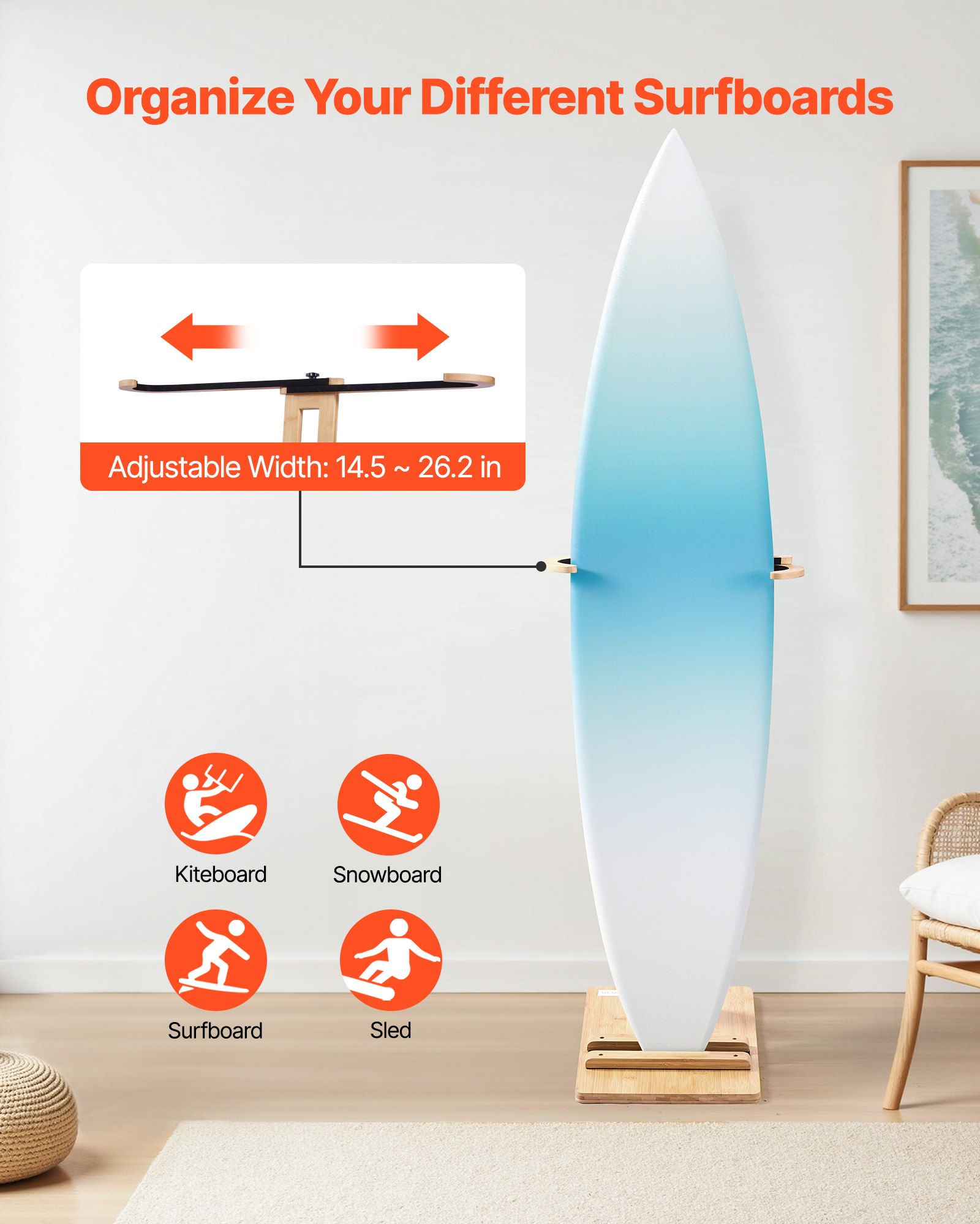 MGAPX876surfboardstandf1  VEVOR Instrumenti un Citi Darbarīki | Pieejami Uzticami Mājas uzlabošanai Adjustable Freestanding Rack for Surfboards