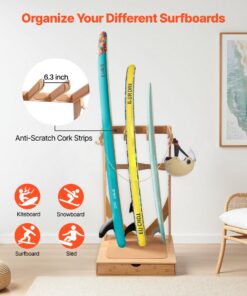 Freestanding Wooden Stand with Hooks & Drawer for Surfboards