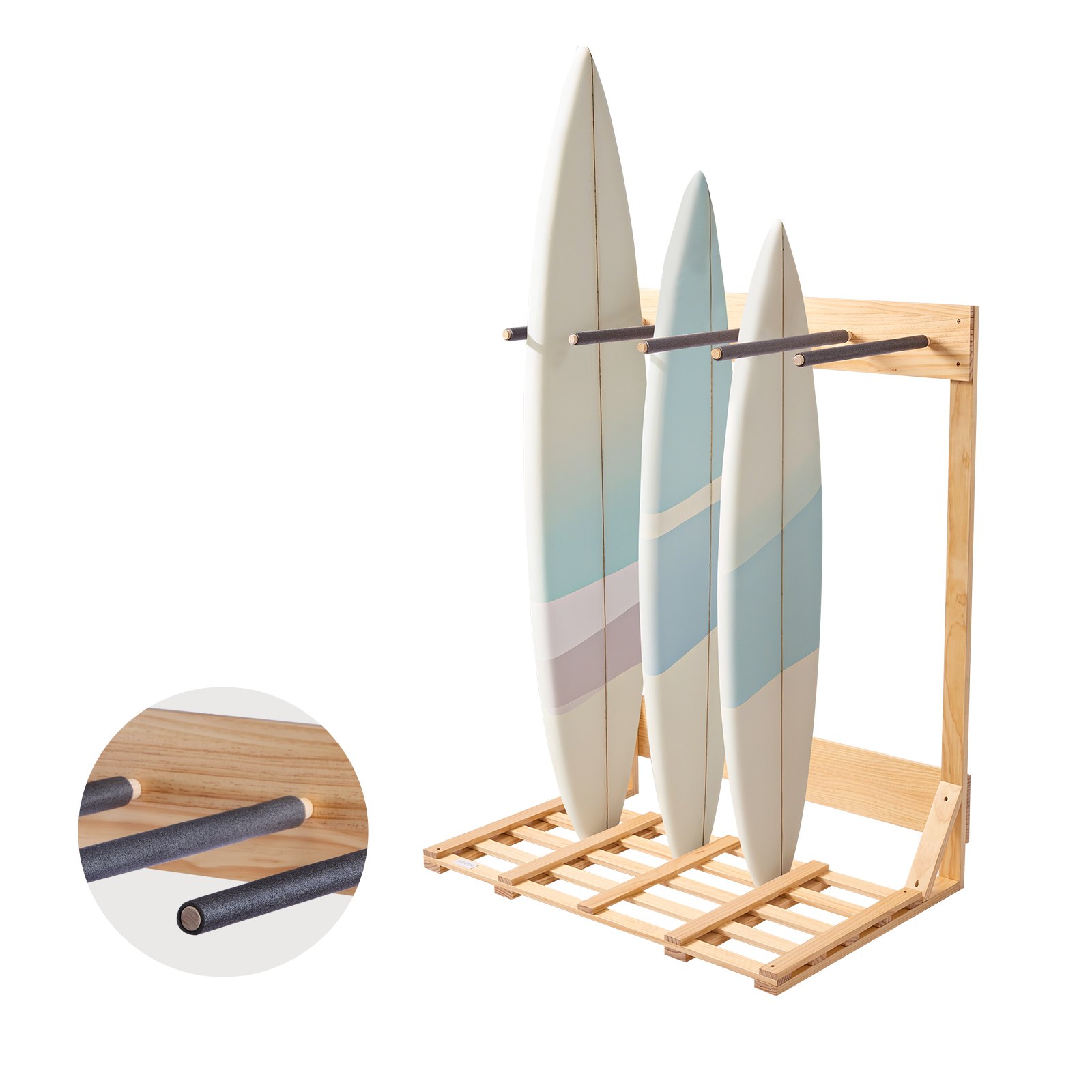 MGAPZL4Nsurfboardstandm10012  VEVOR Instrumenti un Citi Darbarīki | Pieejami Uzticami Mājas uzlabošanai VEVOR 4 Tier Freestanding Wooden Surfboard Rack for Storage  Display