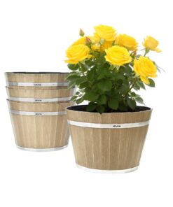 VEVOR 4-Pack 300 mm Rustic Plastic Whiskey Barrel Planters with Drainage
