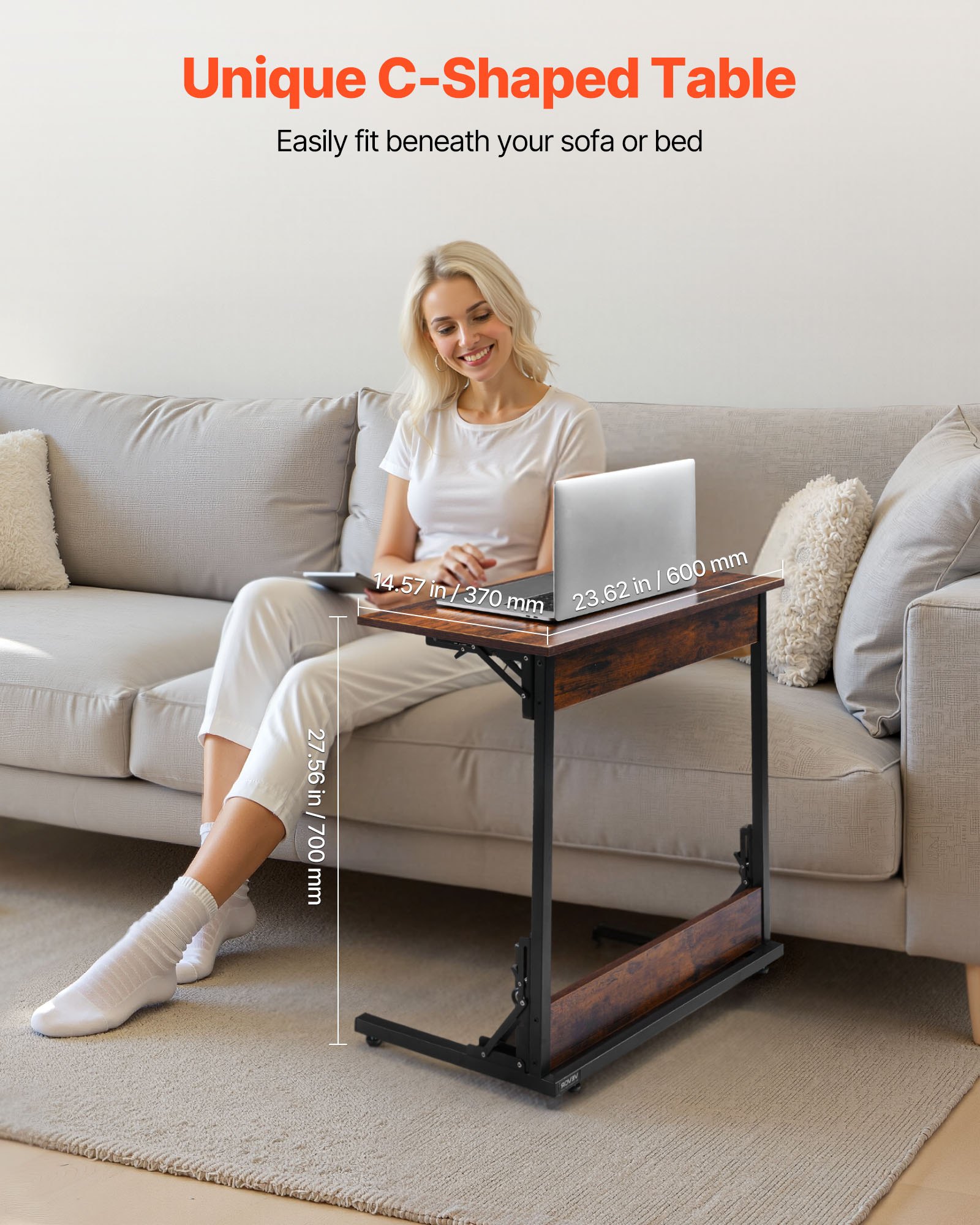 MGBRHQC0ctablef1  VEVOR Instrumenti un Citi Darbarīki | Pieejami Uzticami Mājas uzlabošanai 60x37x70cm Sofa End Table with Metal Frame  Adjustable Feet