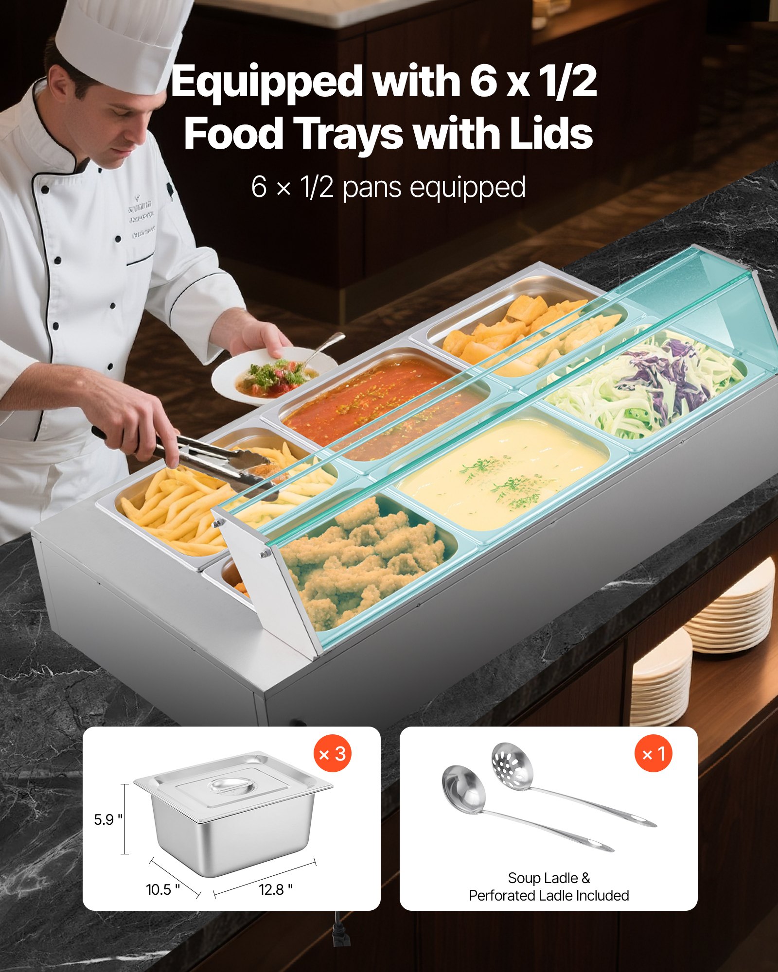 MGC5DF9Gcommercialfoodwarmerf2  VEVOR Instrumenti un Citi Darbarīki | Pieejami Uzticami Mājas uzlabošanai Stainless Steel Buffet Bain Marie for Catering