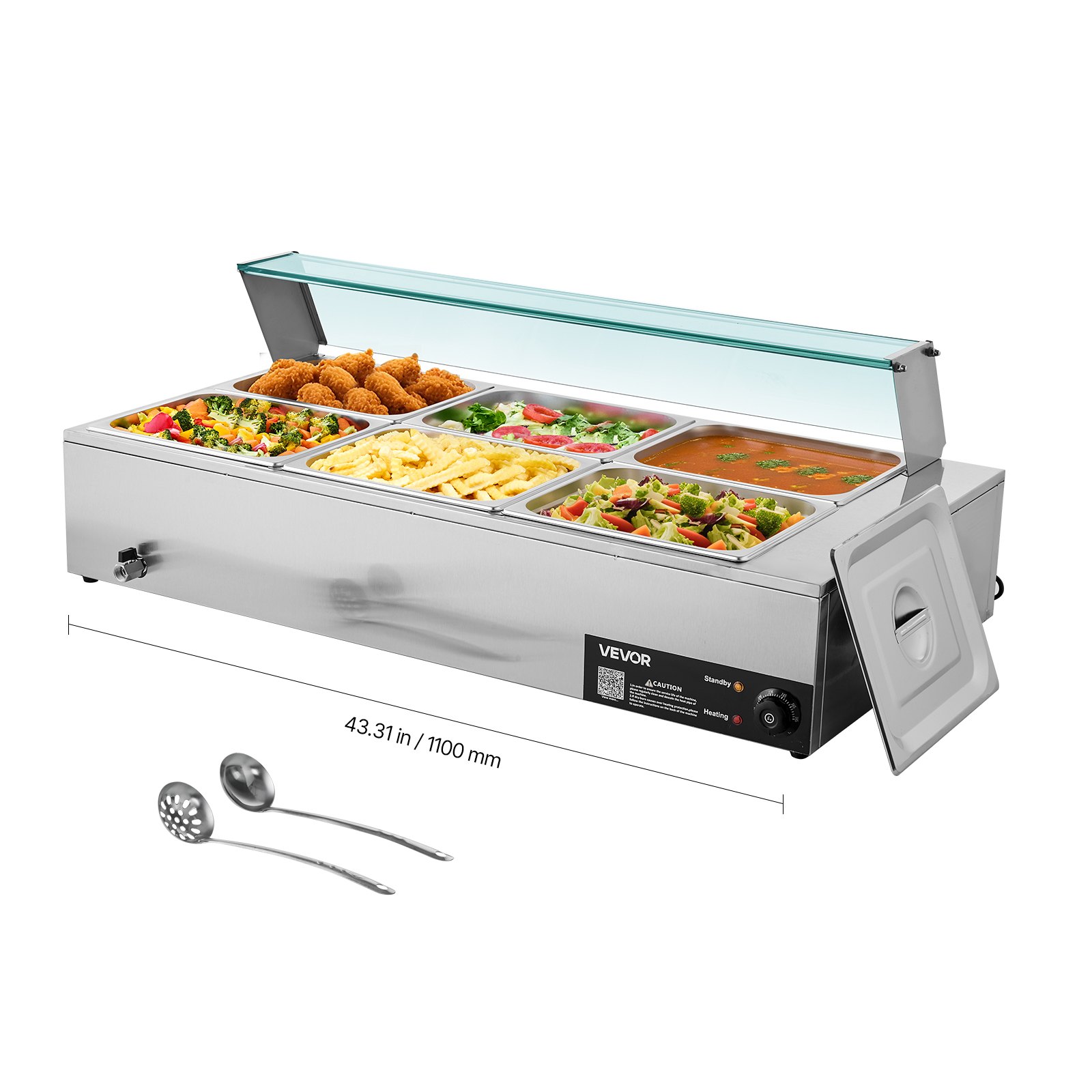 MGC5DF9Gcommercialfoodwarmerm10012  VEVOR Instrumenti un Citi Darbarīki | Pieejami Uzticami Mājas uzlabošanai VEVOR 1500W Electric Commercial Food Warmer with Glass Cover