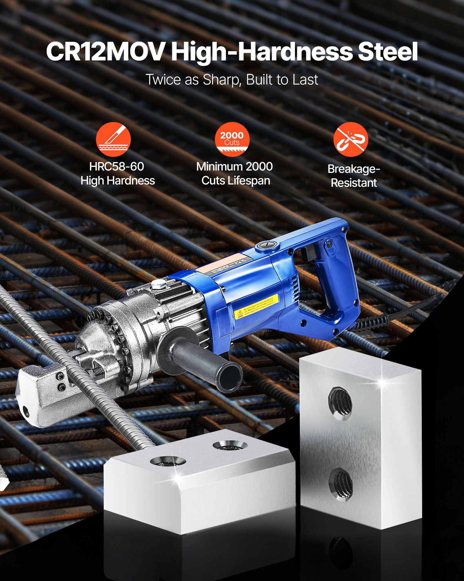 MGGZ4VSLrebarcutterbladesf1 VEVOR Instrumenti un Citi Darbarīki | Pieejami Uzticami Mājas uzlabošanai Double Sided CR12MoV Steel for 20mm 6 Electric Rebar Cutter with Screws