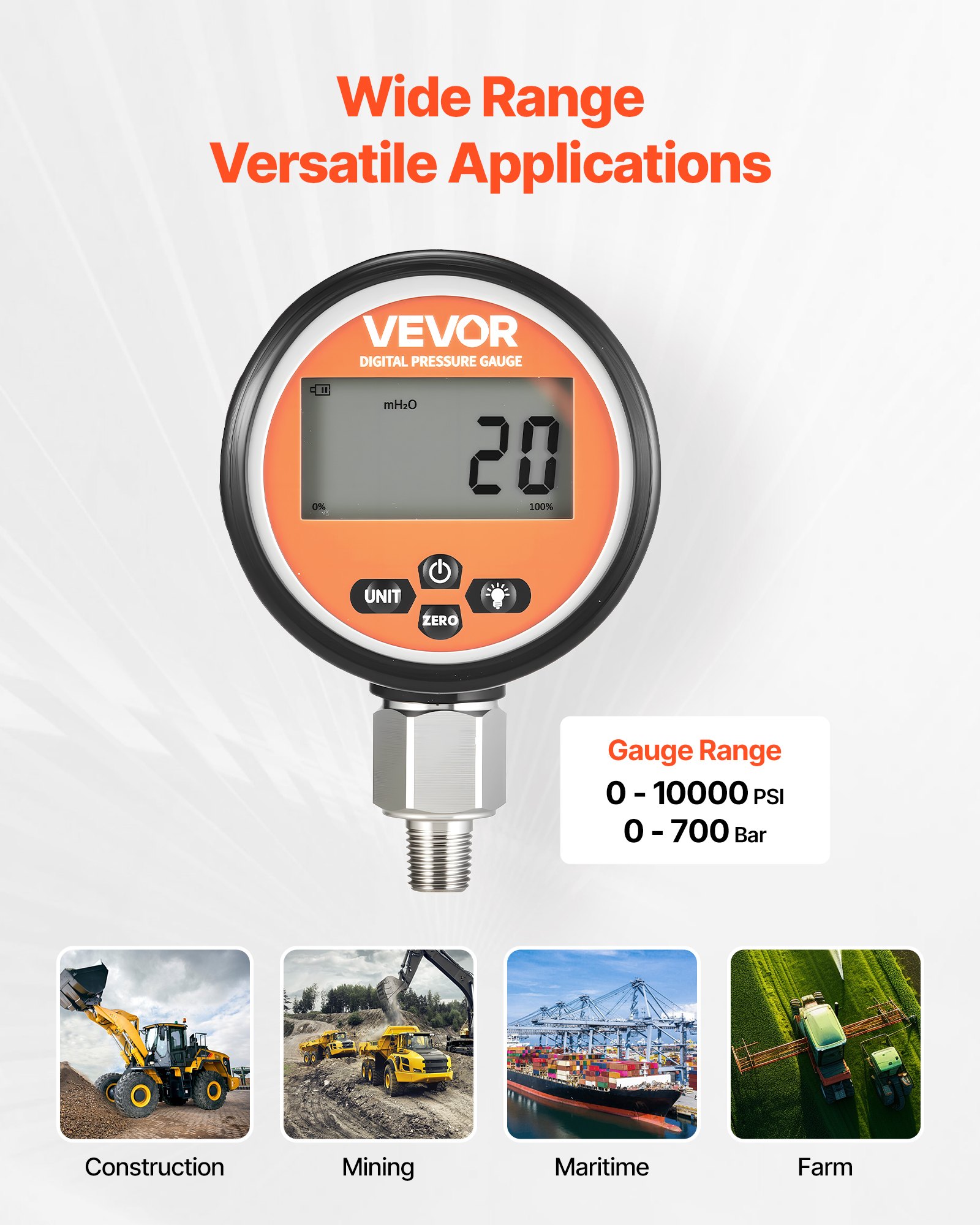 MGIWSQCQpressuretestf1  VEVOR Instrumenti un Citi Darbarīki | Pieejami Uzticami Mājas uzlabošanai Waterproof Stainless Steel Manometer for Excavators and Heavy Machinery