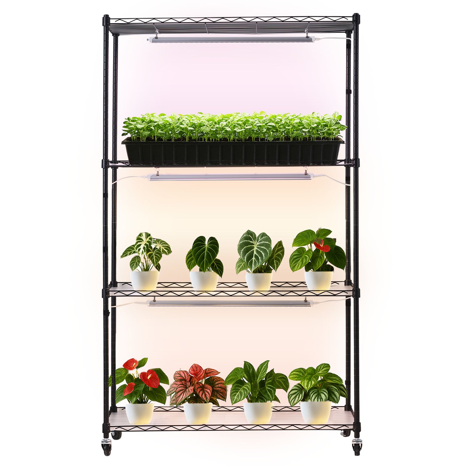 MGJAQJ3Xplantshelfwithgrowlightm10012  VEVOR Instrumenti un Citi Darbarīki | Pieejami Uzticami Mājas uzlabošanai VEVOR 150 cm 4 Tier Indoor Plant Stand with 90W Full Spectrum Grow Lights