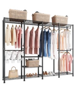 VEVOR Heavy-Duty Adjustable Steel Garment Rack with 10 Shelves & 4 Rods