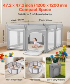 Indoor/Outdoor Safe Play Yard with Mesh & Zipper Door for 6–24 Months Toddlers
