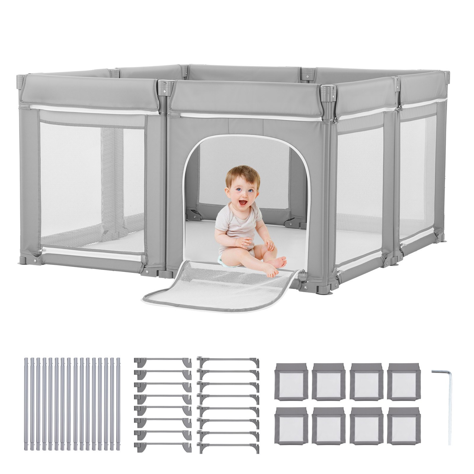 MGJV54GKbabyplaypenm10012  VEVOR Instrumenti un Citi Darbarīki | Pieejami Uzticami Mājas uzlabošanai VEVOR Extra Large 200x178cm Baby Playpen  Foldable IndoorOutdoor Safety Fence with Zipper Door  Breathable Mesh for Toddlers