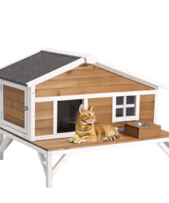 VEVOR Insulated Wooden Cat House 110x85x78 cm – Weatherproof Outdoor & Indoor Shelter with Platform for Winter Comfort