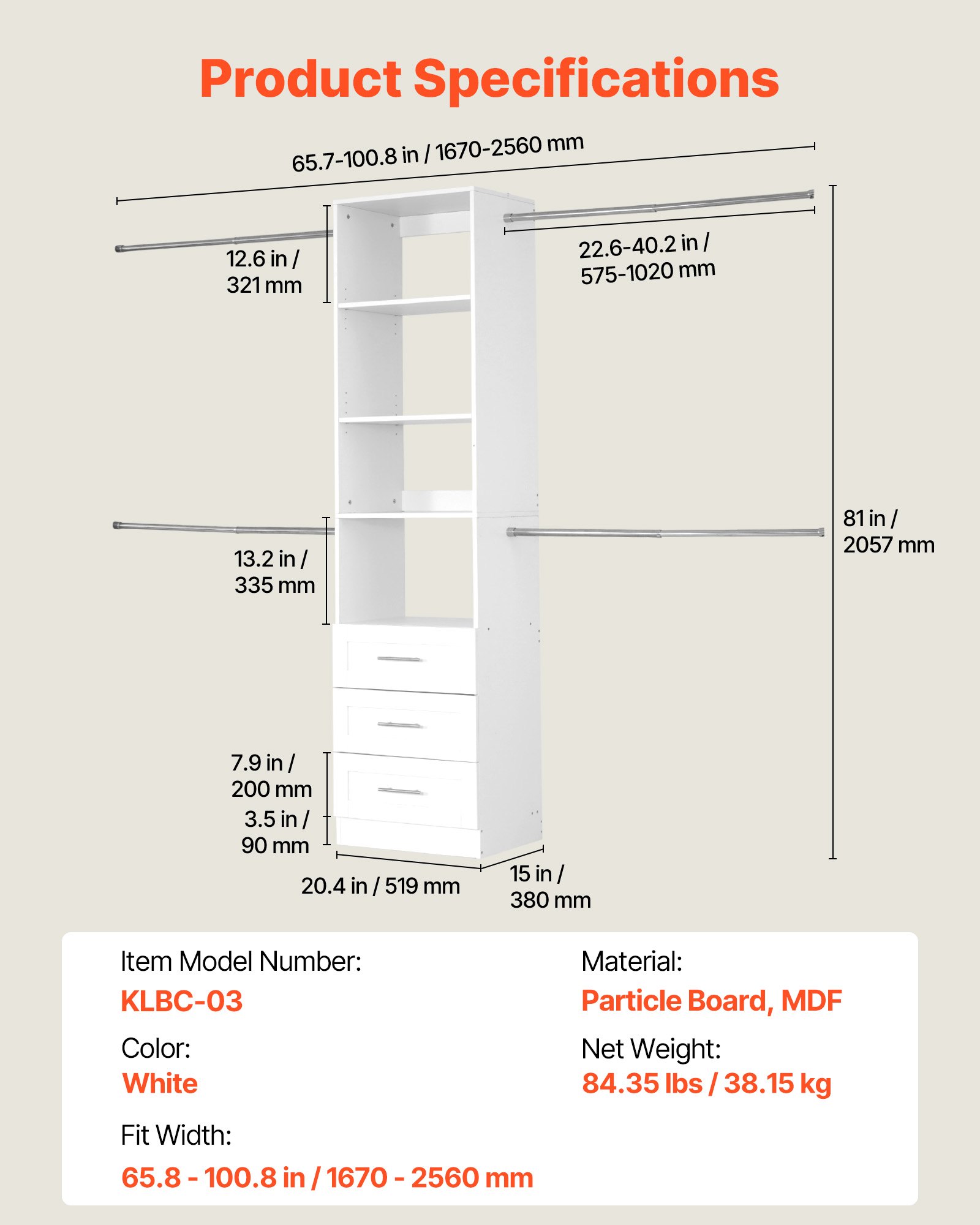 MGKRAUEKwoodclosetsystemf1  VEVOR Instrumenti un Citi Darbarīki | Pieejami Uzticami Mājas uzlabošanai Регульована висота