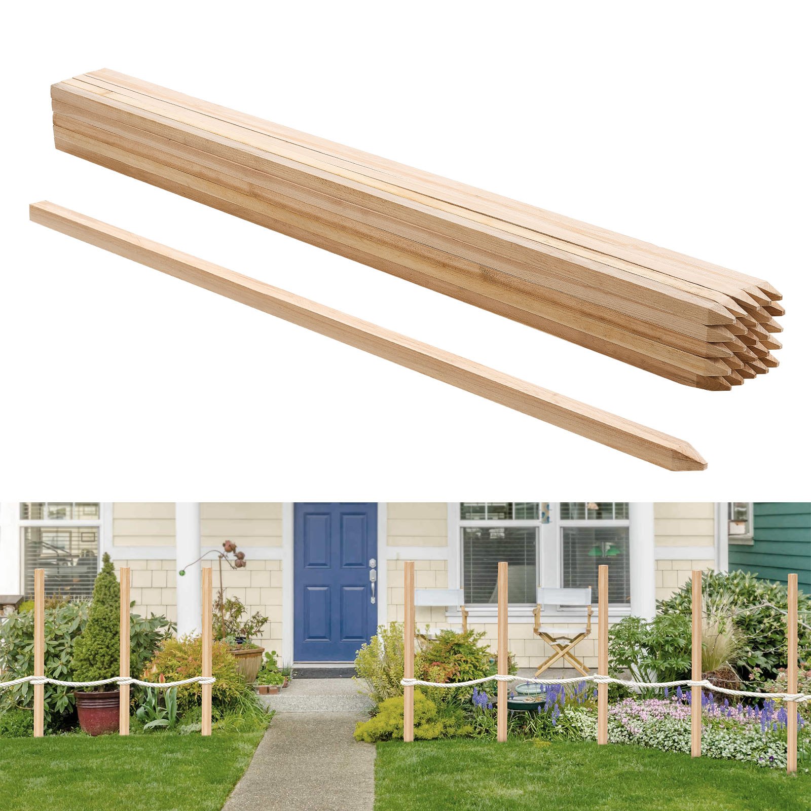 MGL9I7YOsiltfencem10012  VEVOR Instrumenti un Citi Darbarīki | Pieejami Uzticami Mājas uzlabošanai VEVOR Wooden Garden Stakes 25 pcs 19×19×1219 mm Fir Wood Sharp Pointed Plant Support Stakes for Fences
