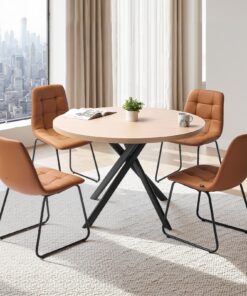 VEVOR 5-Piece Round Dining Table Set with 4 Orange PU Leather Chairs