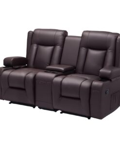 VEVOR Brown Manual Reclining Loveseat Sofa with PU Leather