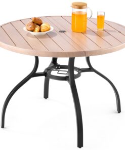 VEVOR 103cm Round Steel Outdoor Dining Table with Umbrella Hole