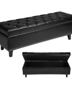VEVOR Black PU Leather Storage Ottoman Bench with Hidden Compartment