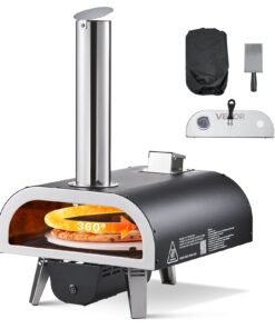 VEVOR 30 cm Wood-Fired Outdoor Pizza Oven with Thermometer & Electric Rotation