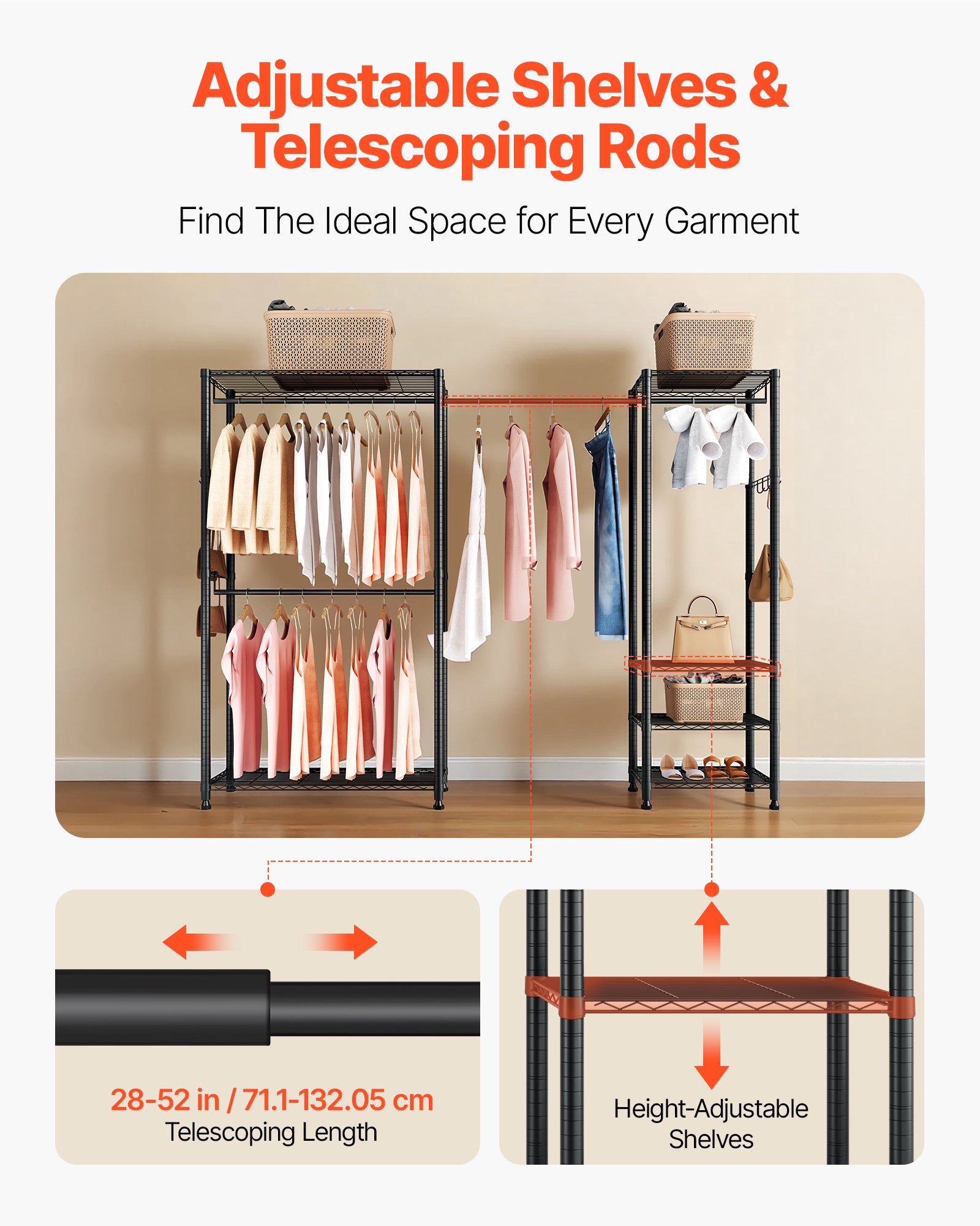MGR1JNLXgarmentrackf4  VEVOR Instrumenti un Citi Darbarīki | Pieejami Uzticami Mājas uzlabošanai Adjustable Steel Wardrobe Organizer