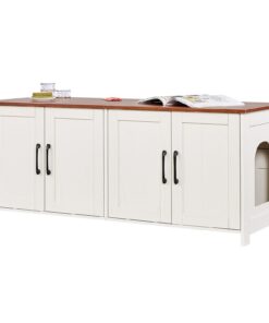 VEVOR 120 cm Wooden Cat Litter Box Enclosure for Multi Cats with 4 Doors & 2 Entries