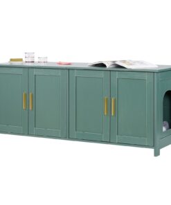VEVOR 120cm Green Wooden Cat Litter Box Cabinet for Multiple Cats