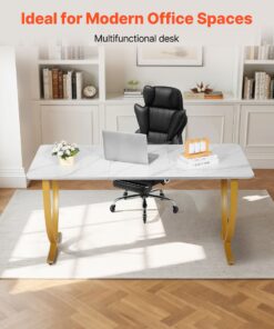 Large White & Gold Computer Table