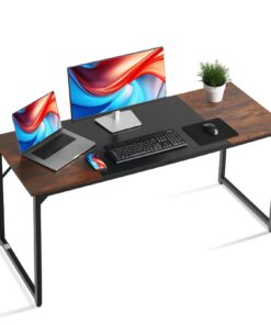 VEVOR 160x60 cm Computer Desk – Rustic Brown & Black Office/Gaming/Writing Table with Metal Frame & Large Legroom