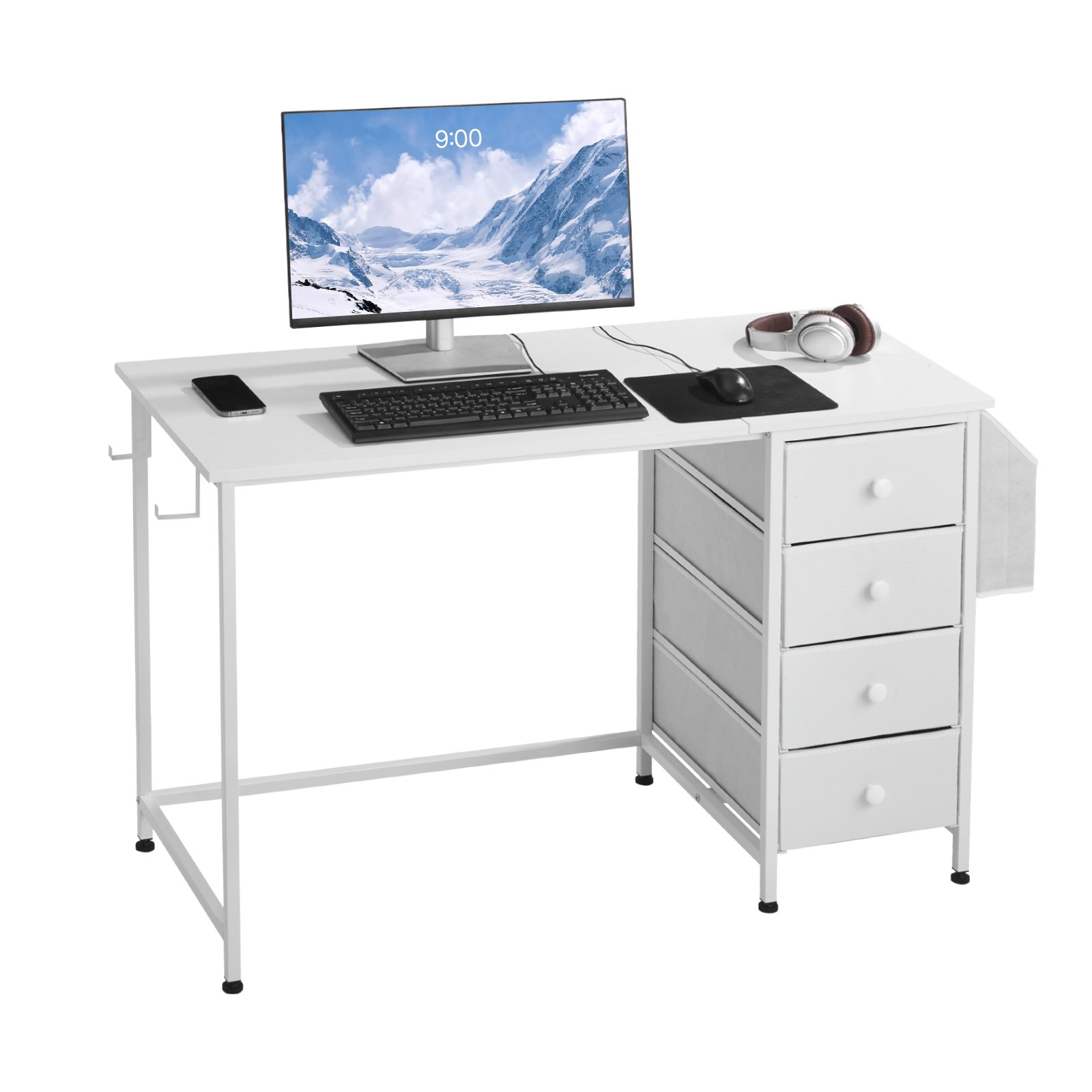 MGV01MT5fixedrectangulardeskm10012 VEVORshoplv VEVOR 120 cm Reversible Computer Desk with 4 Fabric Drawers
