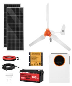 VEVOR 600W 12V Hybrid Solar Wind Power Kit with 2×100W Panels
