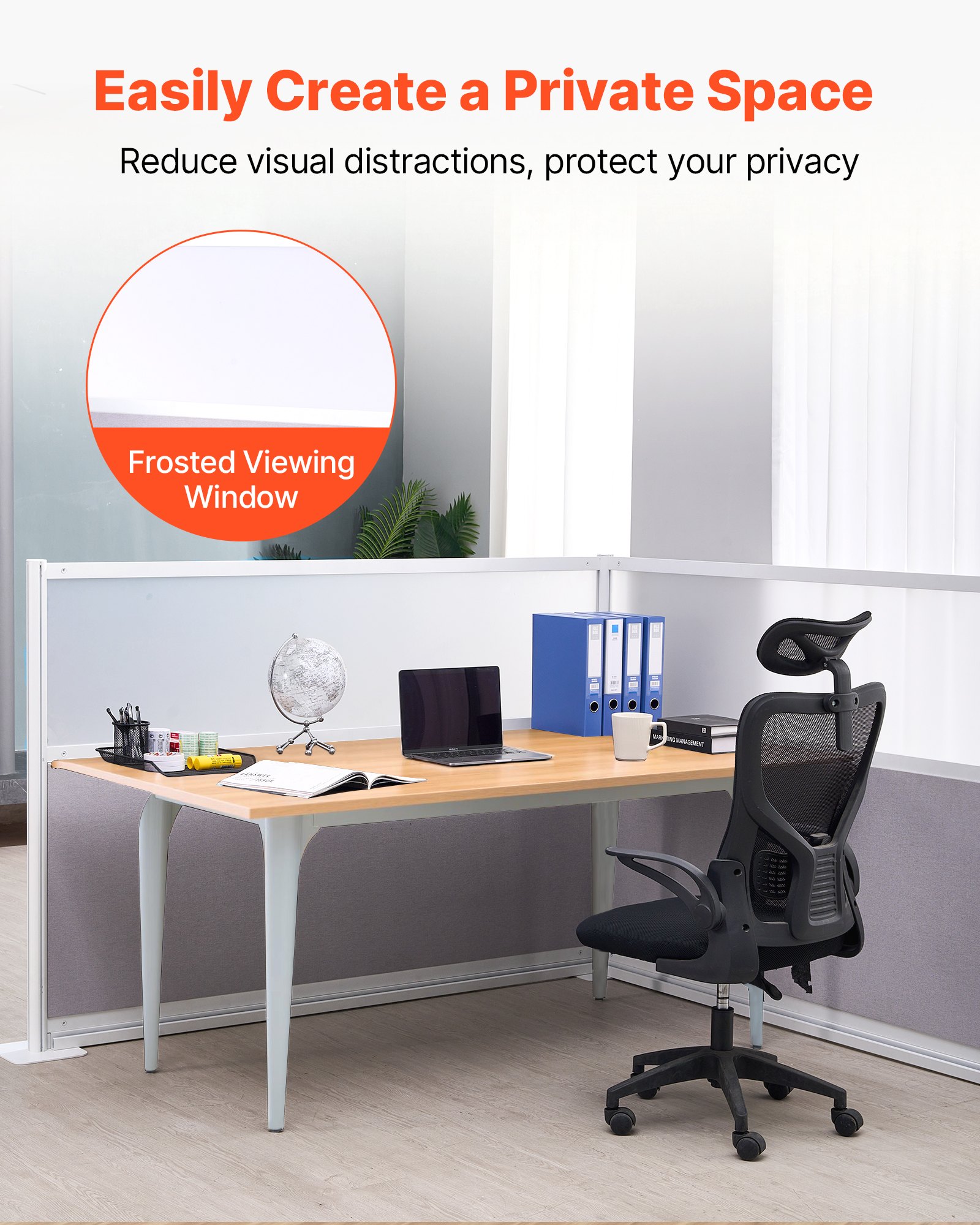 MH4SGDSVworkstationpartitiondividerf1 VEVORshoplv 183x122m Freestanding Room Dividers with Frosted Acrylic Windows Cable Tray