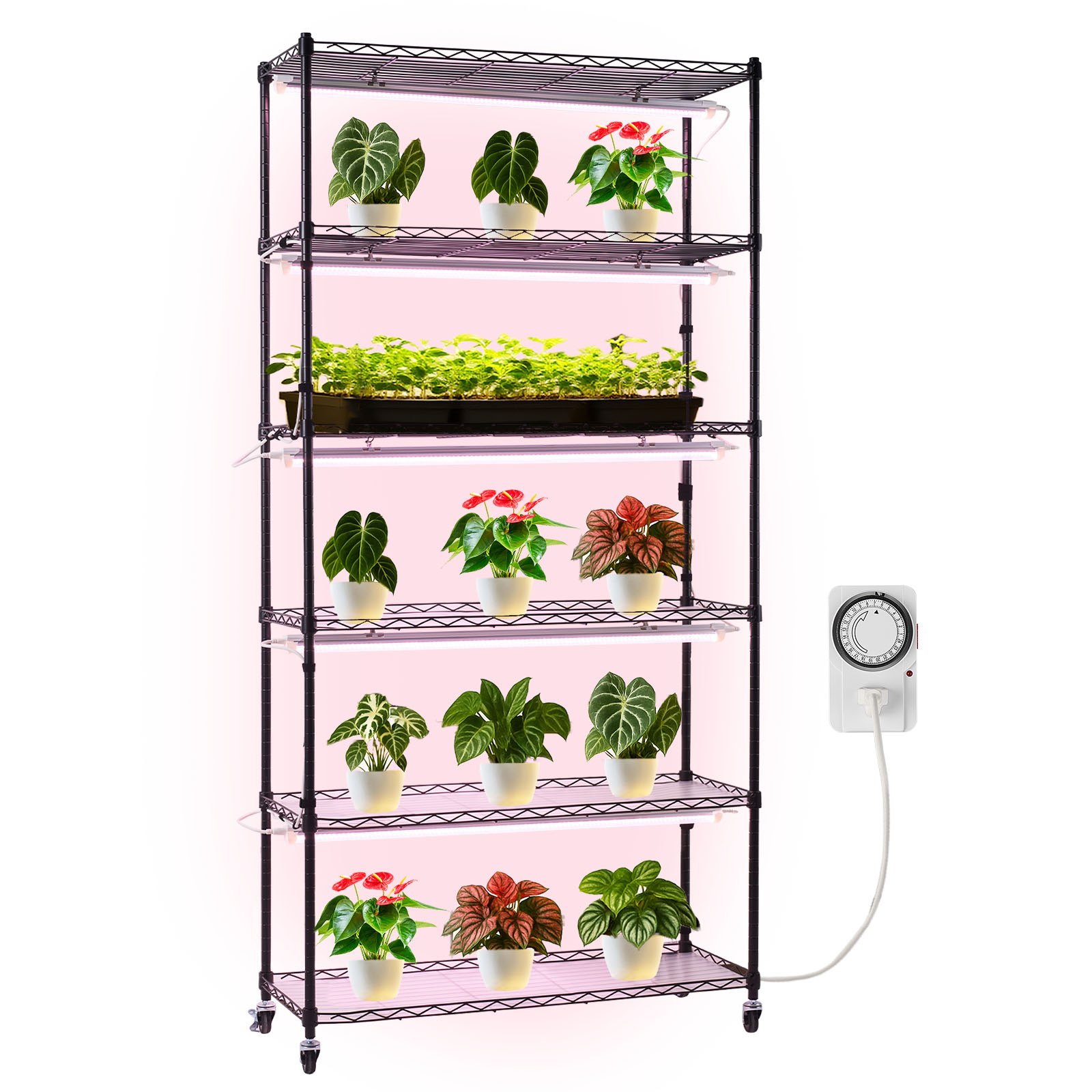 MH4SKGTDplantshelfwithgrowlightm10012 VEVORshoplv VEVOR 180cm 6 Tier Indoor Plant Shelf with 150W Full Spectrum Grow Lights